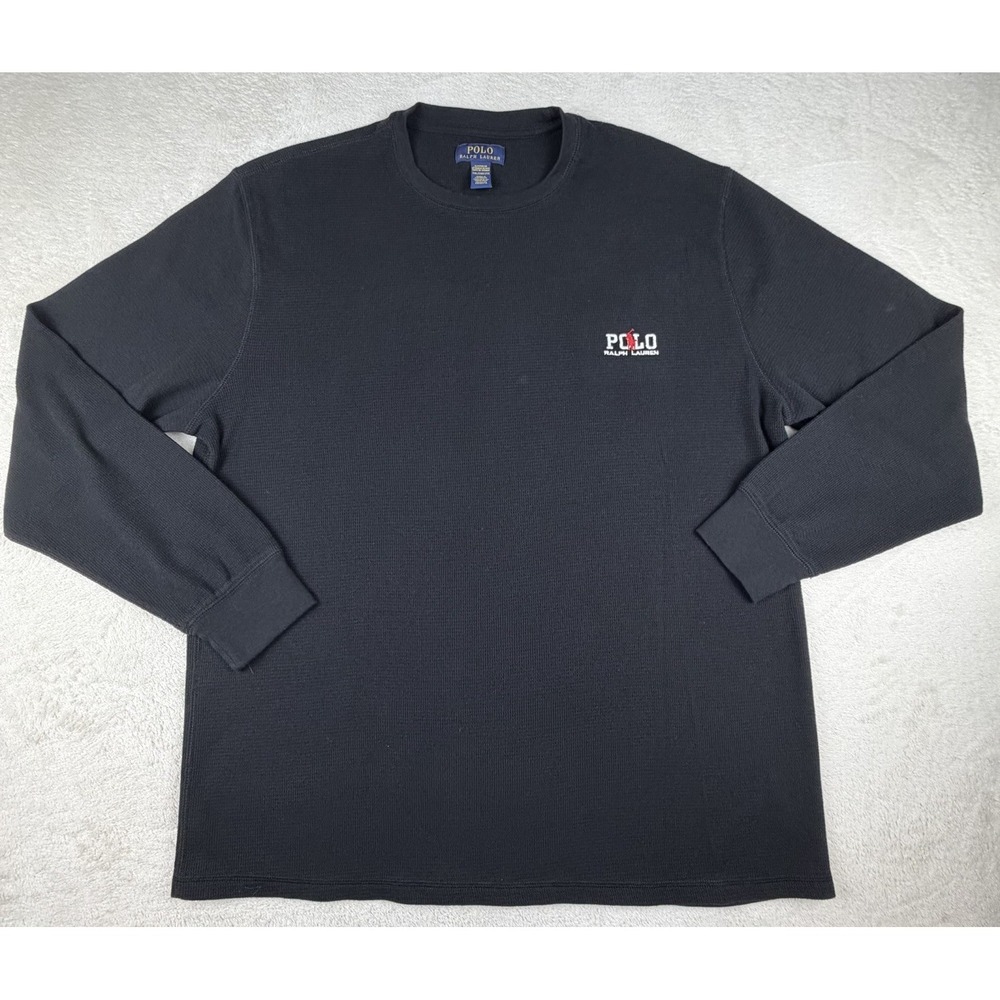 Polo‎ Ralph Lauren Waffle Knit Thermal Long Sleeve Shirt Mens Sz 2XL Black Red